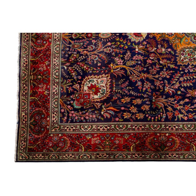 Textile 1960s Blue Persian Tabriz Vintage Wool Rug With Rossete Motif For Sale - Image 7 of 7