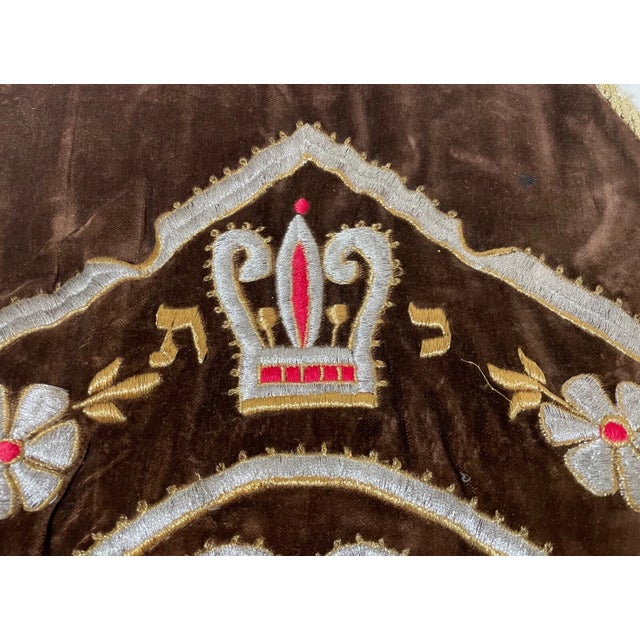 Textile Rare Antique Hand Embroidered Judaica Jewish Memorial Torah Mantel Scroll Cover For Sale - Image 7 of 11