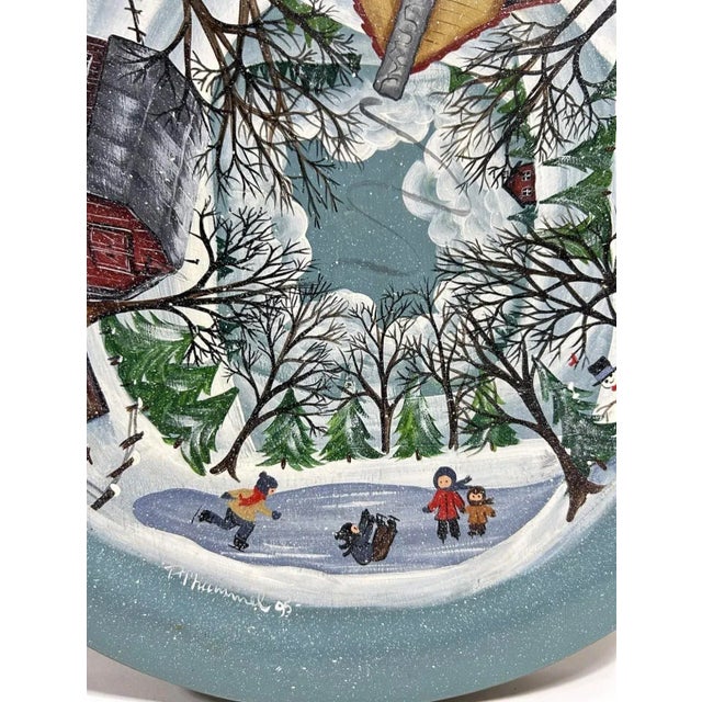 American 1995 Signed Hummel Hand-Painted Winter Village Folk Art Lazy Susan For Sale - Image 3 of 12