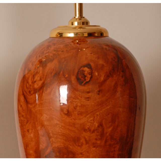 Ceramic Vintage Table Lamps Faux Elm Burl Wood French Ceramic Vase Lamps Brown Cognac - A Pair For Sale - Image 7 of 11