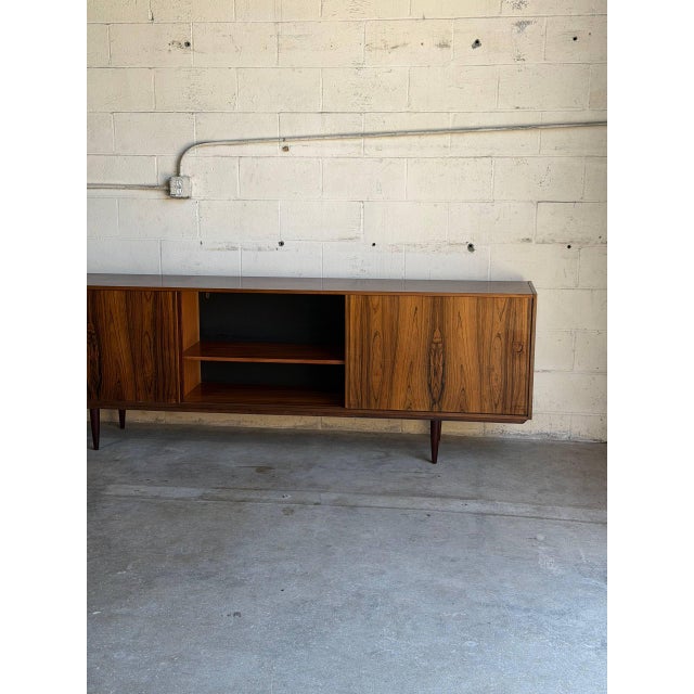 Long Sideboard Rosewood Buffet With Sliding Doors Crafted in Denmark Mid-Century Modern 1960s For Sale - Image 9 of 11