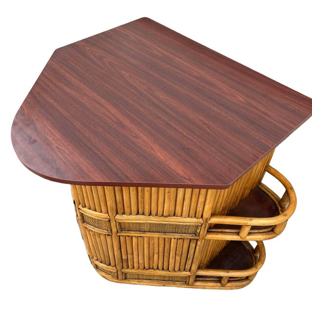 Restored Mid-Century Sailboat Ships Bow Shaped Stacked Rattan Dry Bar For Sale - Image 10 of 13