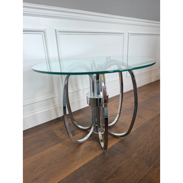 1970s Vintage Attributed to Milo Baughman Sculptural Chrome & Glass End Table For Sale - Image 5 of 11