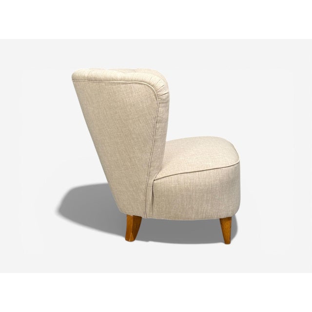Carl-Johan Boman, Easy Chairs, Beige Linen, Wood, Finland, 1950s For Sale - Image 10 of 12