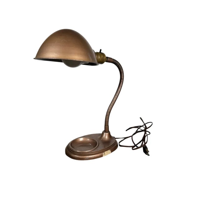 Vintage Mid Century Modern Gooseneck Metal Desk Lamp - Industrial Dome Shade For Sale - Image 4 of 10