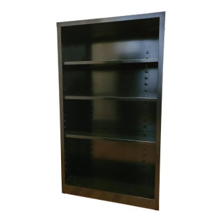 Mid 20th Century Black Steel Tanker Bookcase Book Shelf W/ Adjustable Shelves For Sale