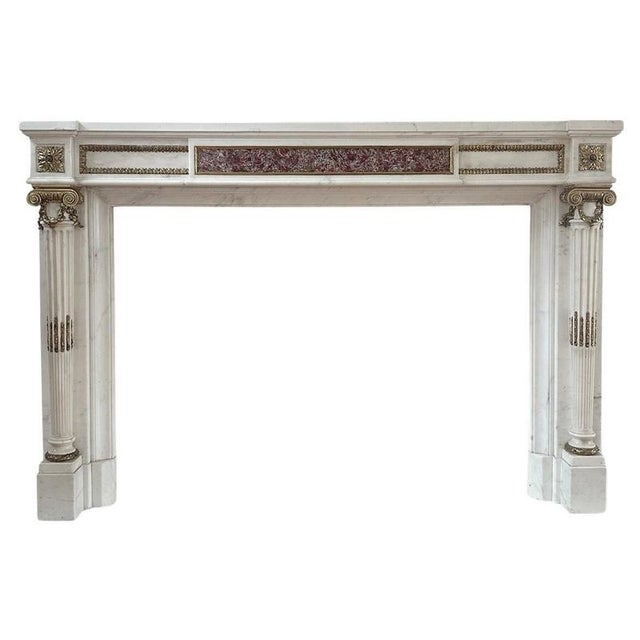 Large Antique French Empire Statuary White Marble and Ormolu Fireplace Mantel, 1800 For Sale - Image 10 of 10