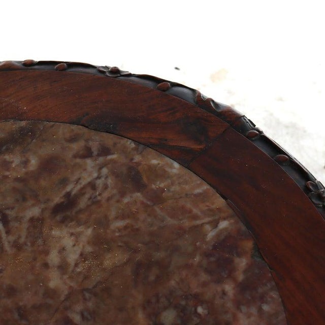 Antique Chinese Floral Carved Rosewood Rouge Marble Top Stand C1910 For Sale - Image 6 of 9