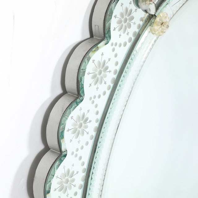 Silver Mid-Century Modernist Scallop Design Reverse-Etched & Beveled Mirror For Sale - Image 8 of 12