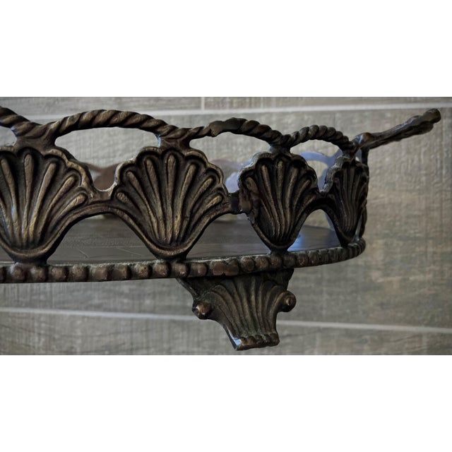 Late 20th-Century Regency-Inspired Iron & Steel Scallop Shell Centerpiece Gallery Oval Tray For Sale - Image 14 of 16