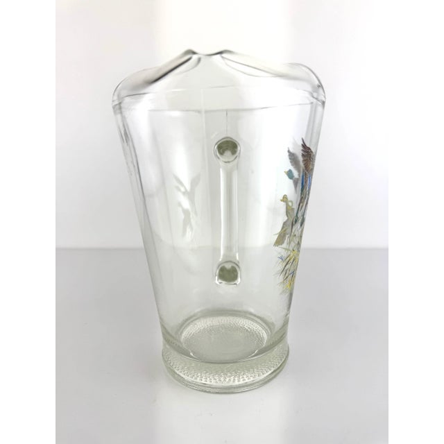 Yellow Vintage Mid Century Mallard Duck Glass Pitcher With Hand-Painted Scene For Sale - Image 8 of 14