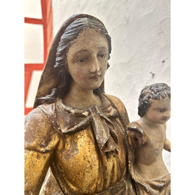 Madonna, Mother of God with Child, 18th Century, Carved Wood, Painted For Sale - Image 4 of 18