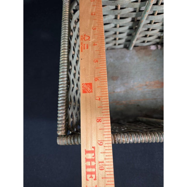 Antique American Primitive Painted Splint Gathering Basket With Solid Wood Bottom and Verdigris Patina For Sale - Image 9 of 11