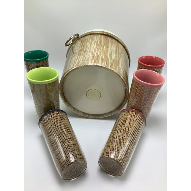 Vintage Cane Bar Set, Ice Bucket With Matching Cups- 7 Pieces For Sale In Charleston - Image 6 of 9