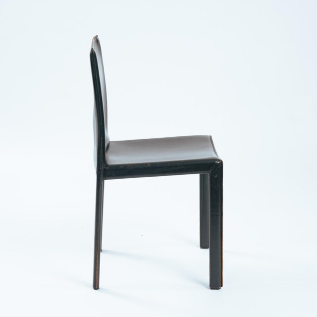 1980s Vintage Black Leather Pasqualina Dining Chairs by Enrico Pellizzoni, Italy, 1981, Set of 6 For Sale - Image 5 of 18