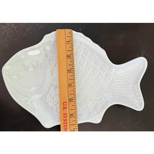 Mid Century Japanese Set of Two Plates Fish Shape Dish White Vintage Pair For Sale - Image 9 of 13