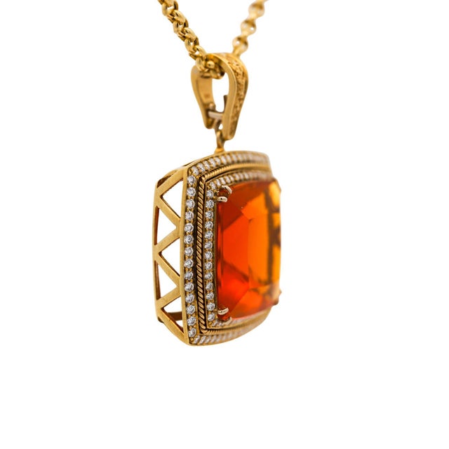 Metal Gia Certified 20.61 Carat Orange Opal 18k Gold Diamond Pendant Necklace For Sale - Image 7 of 12