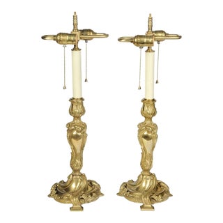 19th Century Pair Gilt Bronze Electrified Candlesticks For Sale