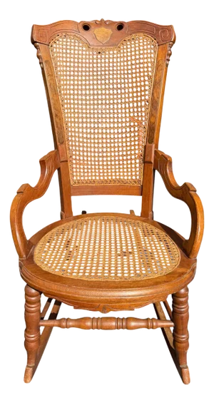 Late 19th Century Victorian Walnut Caned Rocker