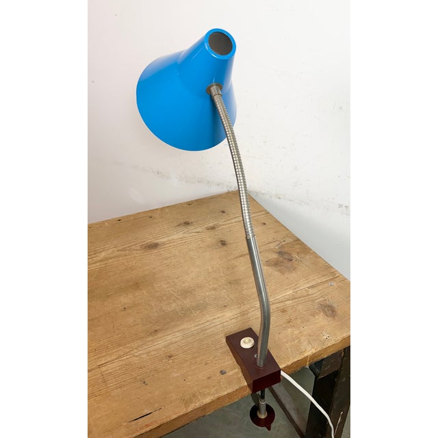 1960s Industrial German Blue Workshop Table Lamp from Reif Dresden, 1960s For Sale - Image 5 of 18