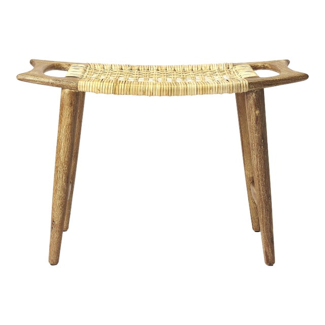 Tristan Natural Wood & Rattan Stool, Light Brown For Sale