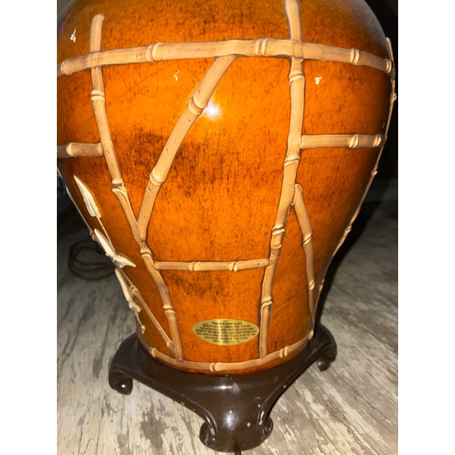 Mid-Century Modern Vintage Mid-Century Modern Ceramic Table Lamps by Nathan Lagin Co., Inc. With a Faux-Bamboo Drip Glaze Pattern - a Pair For Sale - Image 3 of 4