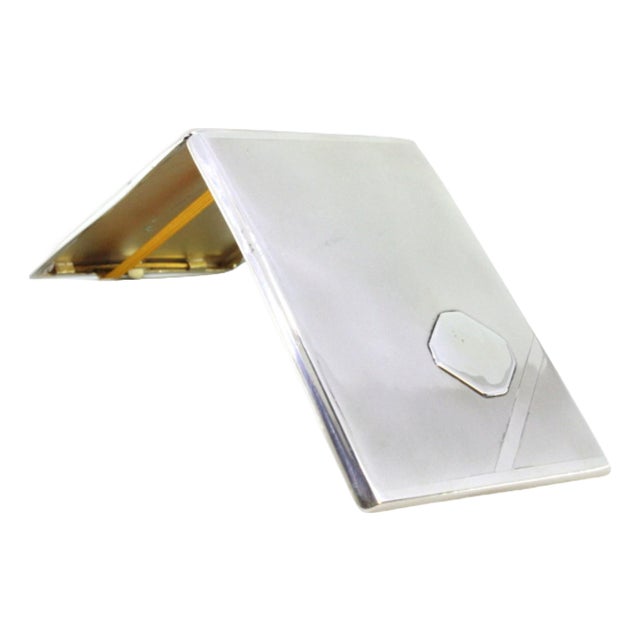 Plain Silver Cigarette Case with Monogram Card and Gold Interior For Sale