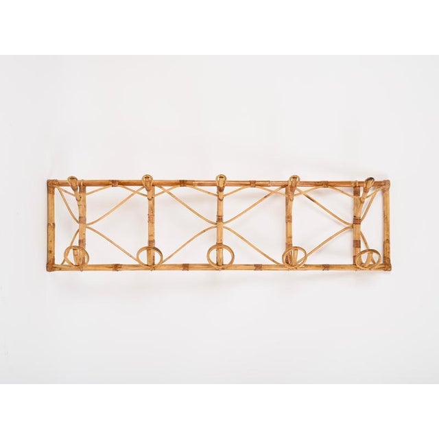 Large French Riviera Bamboo and Rattan Wall Coat Rack, Italy, 1970s For Sale - Image 13 of 14