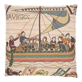 Bayeux Boatmen Tapestry Cushion With Feather Filler - 46x46cm (18"x18") For Sale
