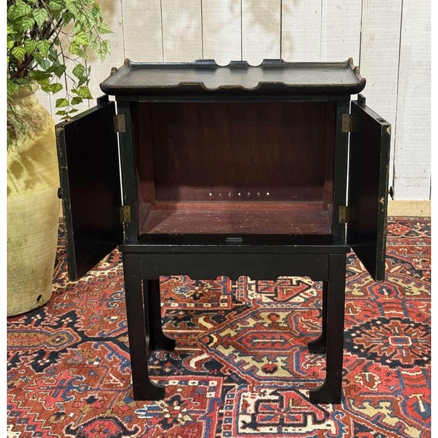 Black Small Painted Fir Wood Sideboard with Asian Decoration, 1950s For Sale - Image 8 of 16