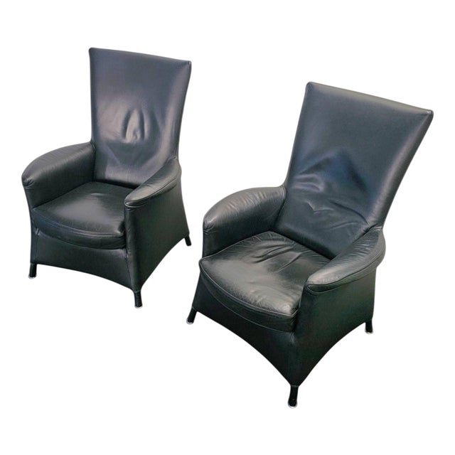 Lounge Chairs in Black Leather by Paolo Piva, Set of 2 For Sale