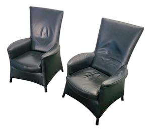 Lounge Chairs in Black Leather by Paolo Piva, Set of 2