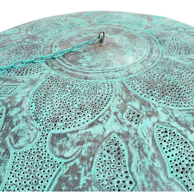 Balinese Boho Verdigris Copper Utan Pendant Light Large For Sale - Image 4 of 10