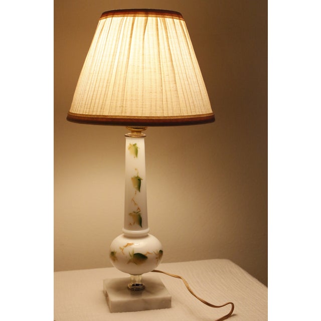 Mid Century Italian Marble & Hand-Painted Blown Milk Glass Table Lamps With Original Shades - A Pair For Sale - Image 12 of 12