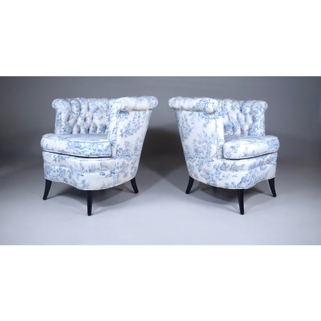 Swedish Art Deco Barrel Bergere Chairs, 1920's French Toile For Sale - Image 4 of 15