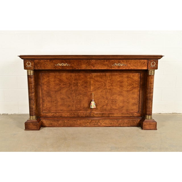 Baker Furniture Style French Empire Burl Wood Sideboard or Bar Cabinet With Mounted Ormolu For Sale - Image 15 of 15