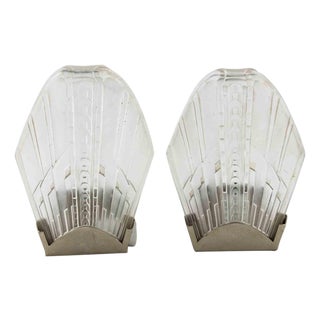 Art Deco French Sconces in Metal and Art Glass, 1940s, Set of 2 For Sale