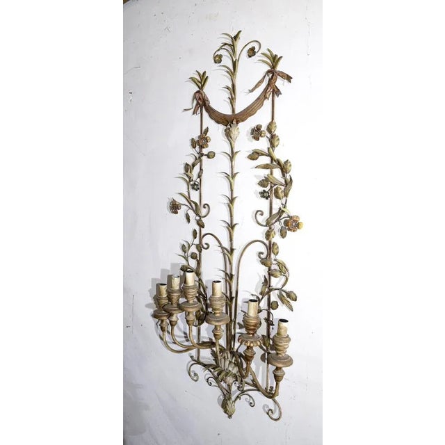 Wrought Iron Wall Sconce with Gold Leaf Decoration For Sale - Image 4 of 9