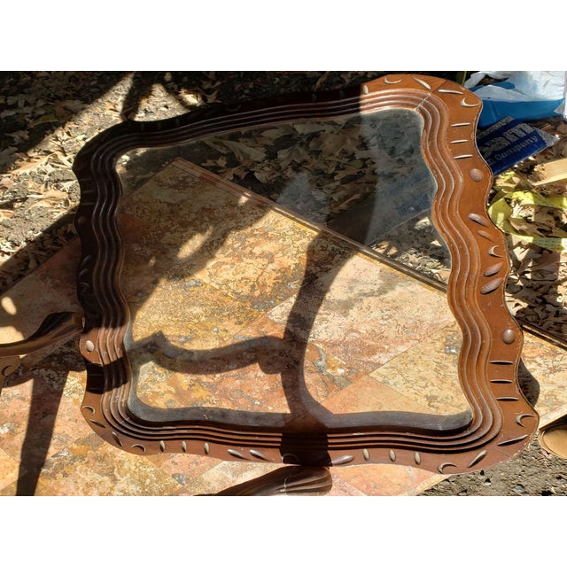 Wood 1940's Traditional Style Carved Cherub Wood Table Removable Glass Tray For Sale - Image 7 of 11