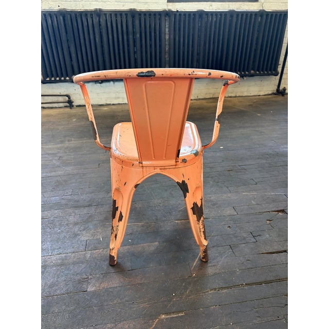 Tolix Vintage Tolix Style Stackable Dining Side Chair in Distressed Orange For Sale - Image 4 of 10