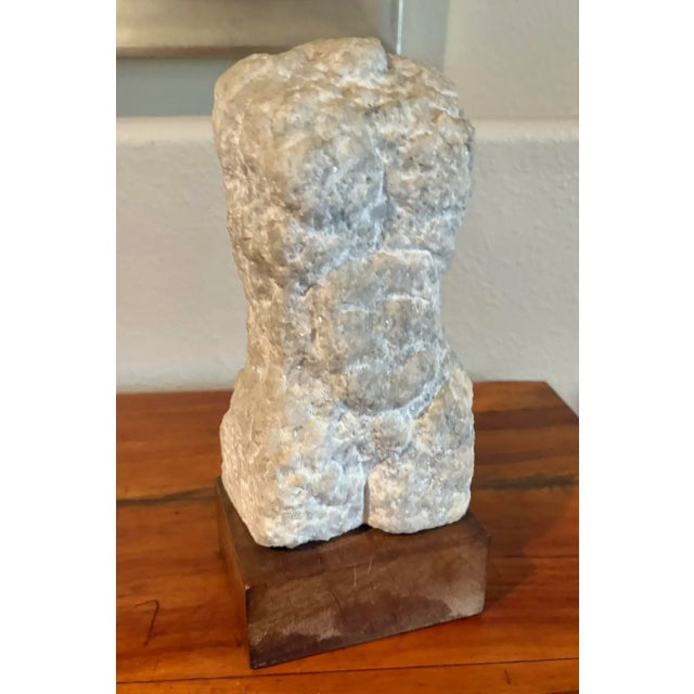 Wood Abstract Sculpture in Chiseled Marble of a Male Torso by Artist ‘Si’ Gordon (11" High), Signed For Sale - Image 7 of 9