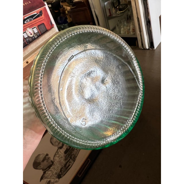 Glass Mid Century Green Ribbed and Dimple Jar For Sale - Image 7 of 7