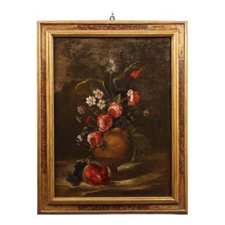 Italian Artist, Still Life with Flowers and Fruit, 1700s, Oil on Canvas, Framed For Sale