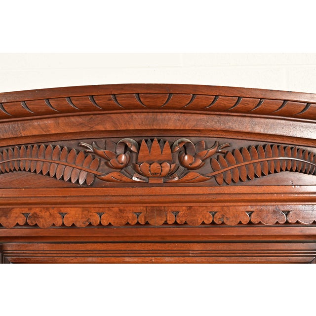 Herter Brothers Style Antique Eastlake Victorian Carved Burled Walnut Marble Top Dresser With Mirror, Circa 1880s For Sale - Image 9 of 17