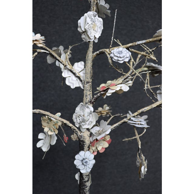 Ivory Pair of Paper Mâché Floral Tree Sculptures For Sale - Image 8 of 15