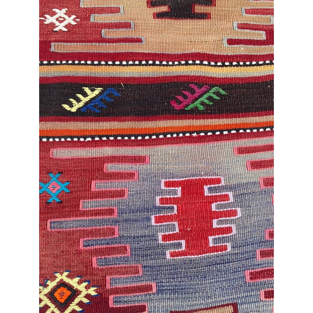 Tribal Vintage Turkish Tribal Red Flat-Weave Kilim Rug For Sale - Image 3 of 7