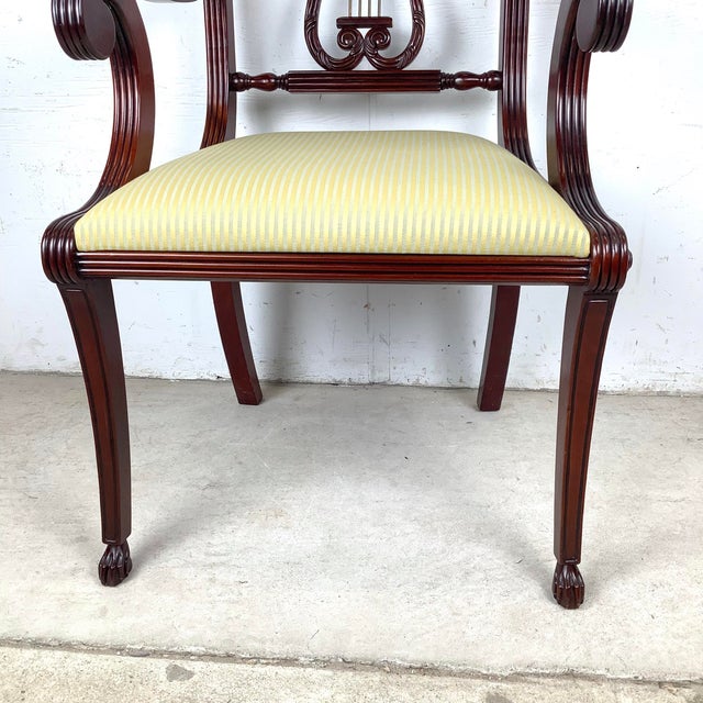 Brown Vintage Mahogany Lyre-Back Armchair With Elegant Carved Details For Sale - Image 8 of 12