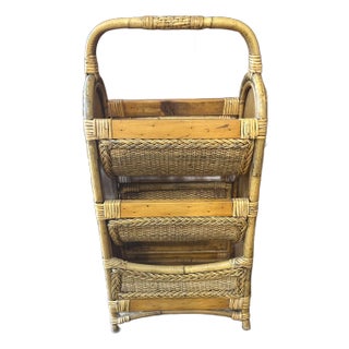 Vintage Rattan Storage Rack Stand For Sale