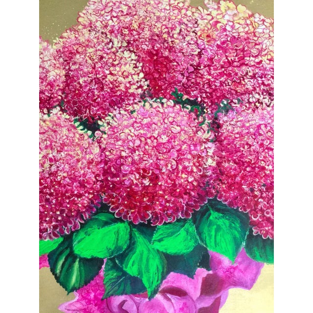 Early 21st Century The Gift, Pink and Gold Leaf Painting with Blossoming Bright Flowers, 2020 For Sale - Image 5 of 7