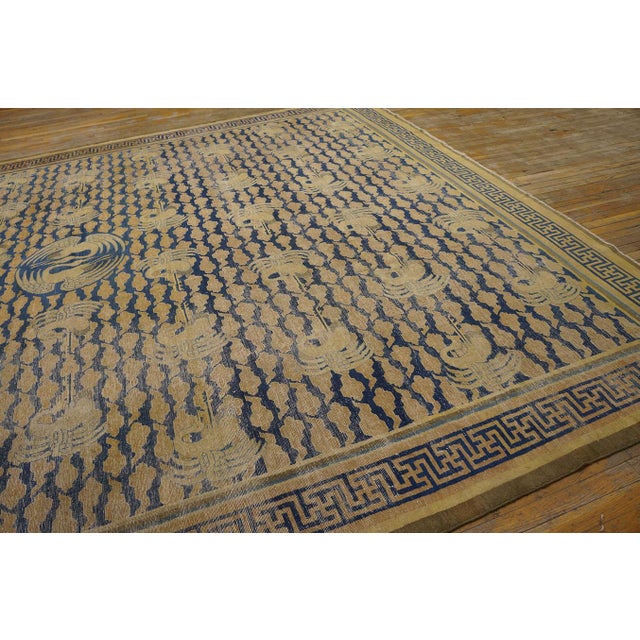 Chinese 1900s Blue Navy Geometric Birds Chinese Rug 11'6'' X 14'6'' Handknotted Wool Carpet For Sale - Image 3 of 7